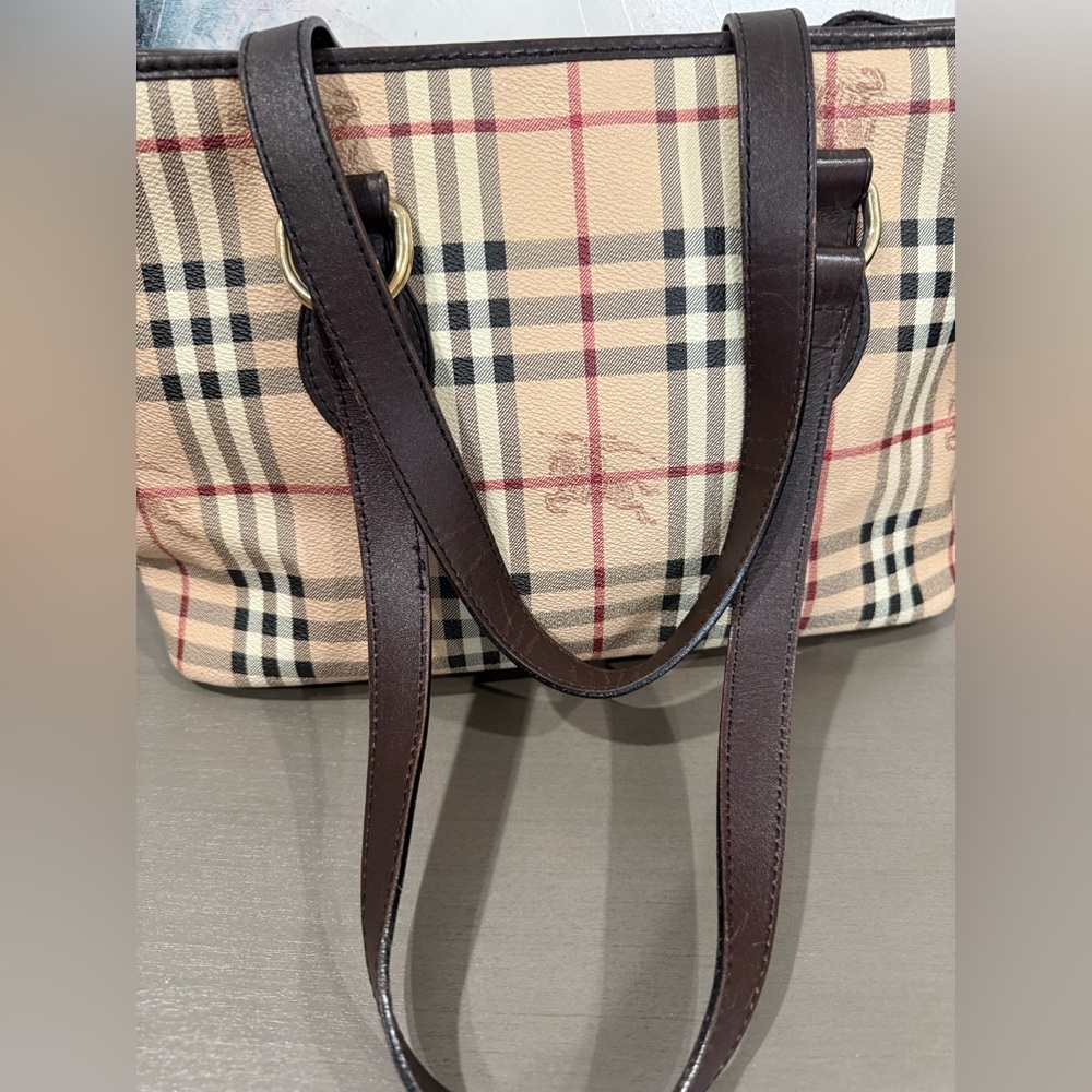 Burberry Beige Plaid Tote with Brown Leather Straps - Picture 8 of 13